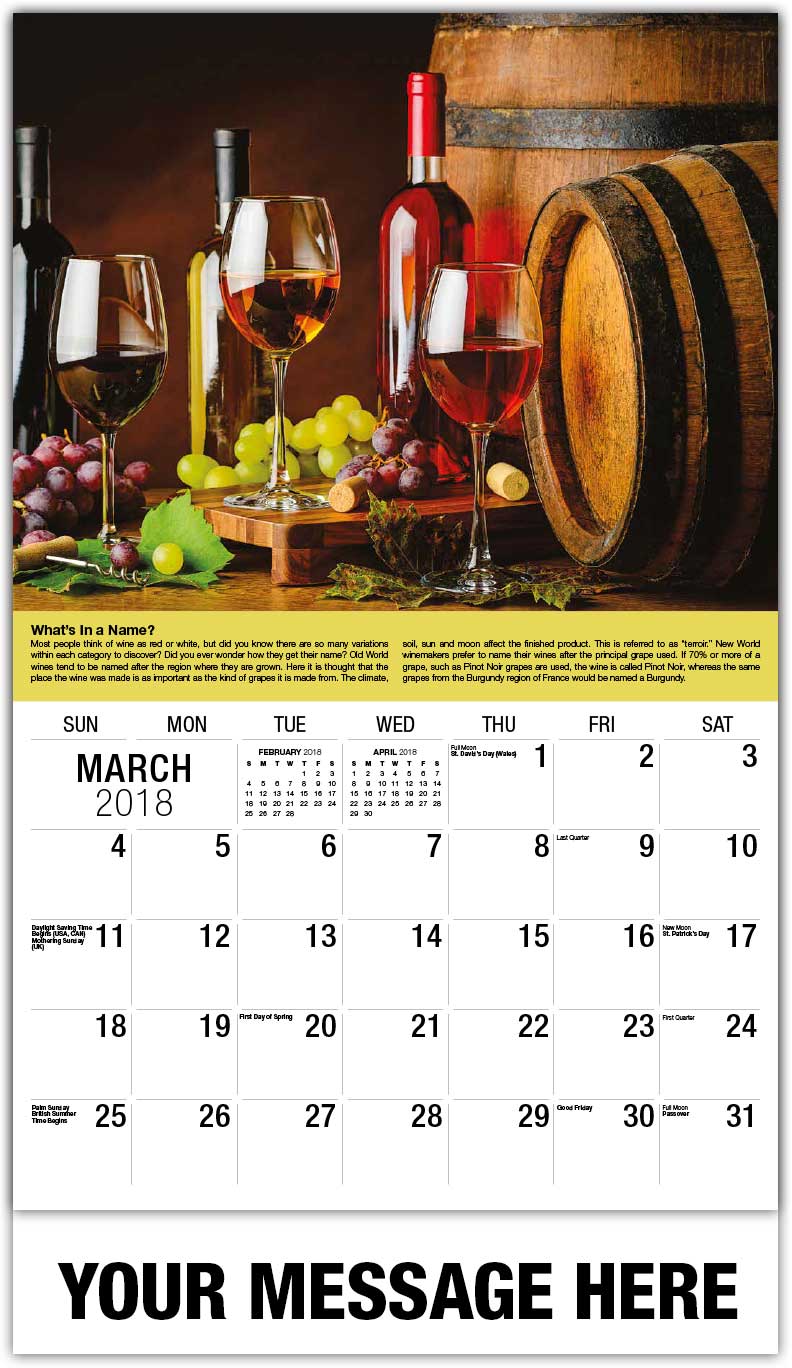 65¢ Vintages - Wine Storage And Serving Tips Business Promotional Calendar