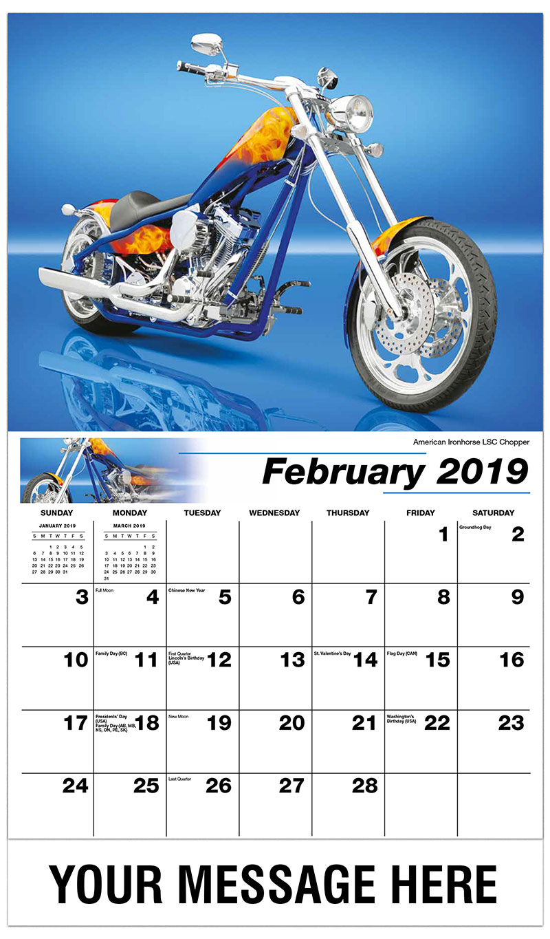 Custom Motorcycles Wall Calendar 65¢ Business advertising calendar