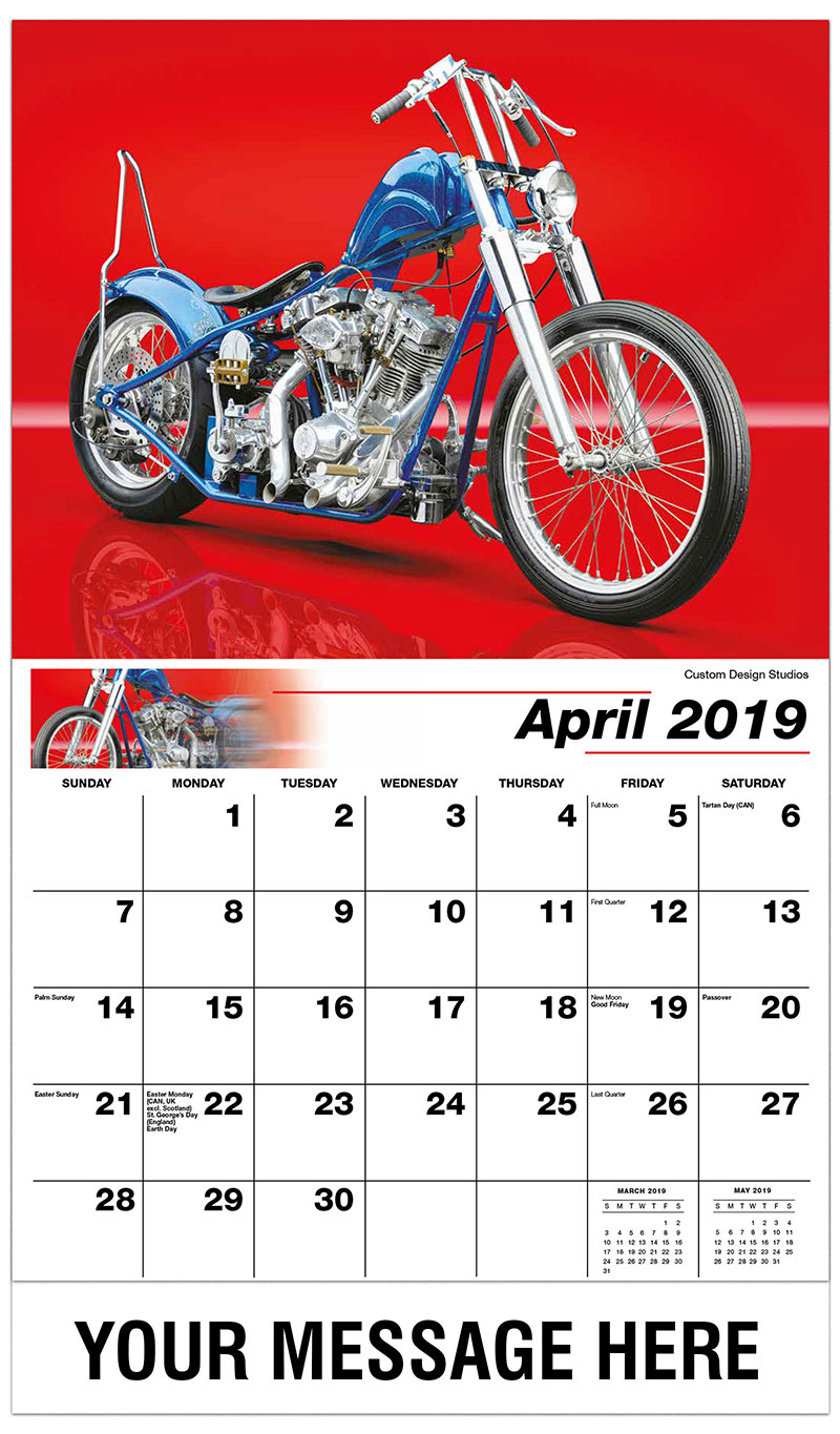 Custom Motorcycles Wall Calendar 65¢ Business advertising calendar