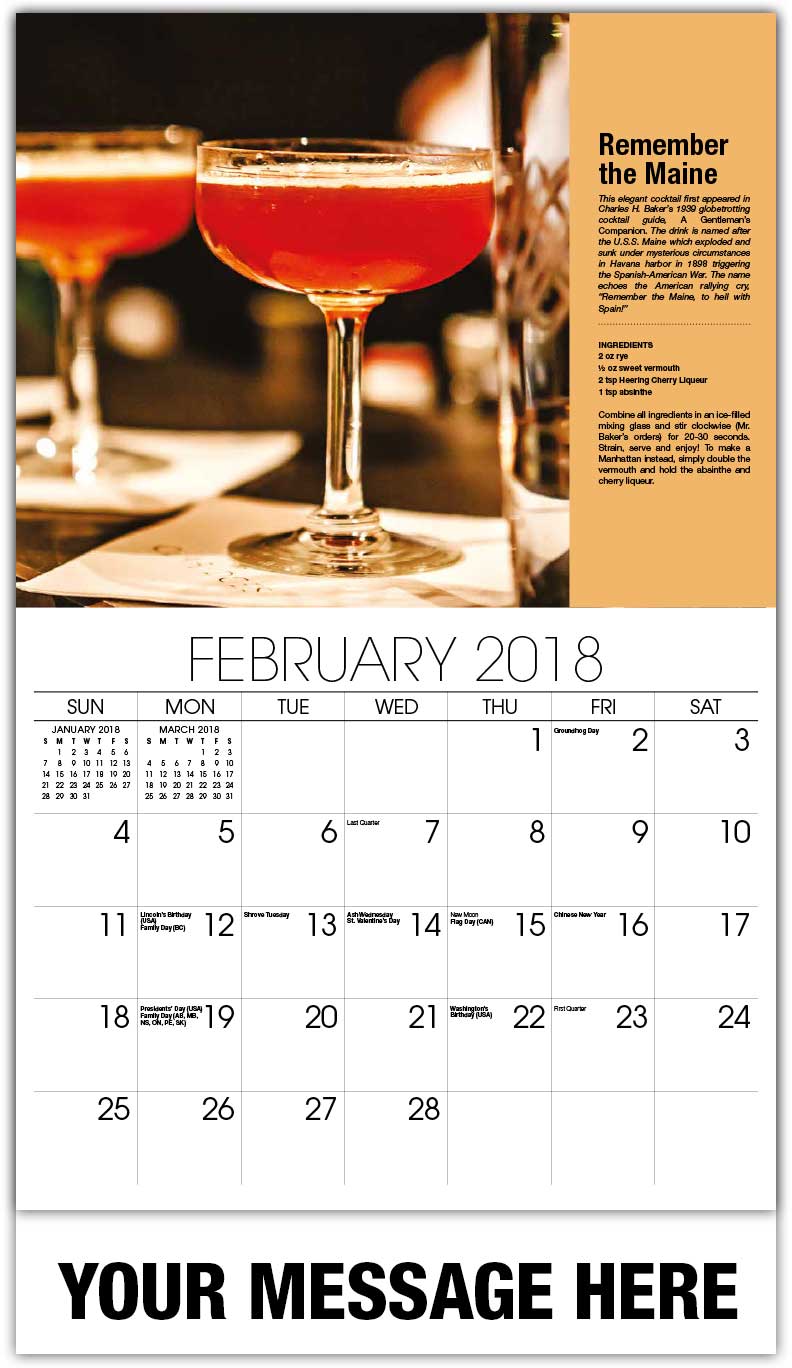 Cocktail and Drink Recipes Calendar | 65¢ Business Promotional Calendars