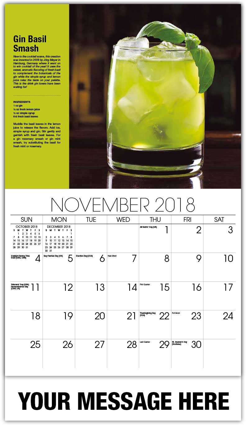 Cocktail and Drink Recipes Calendar | 65¢ Business Promotional Calendars