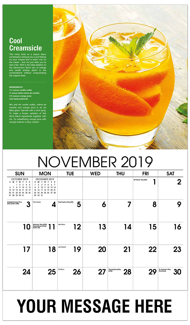 Cocktail and Drink Recipes Calendar | 65¢ Business Promotional Calendar