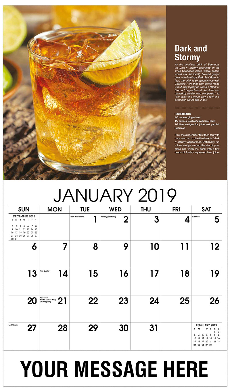 Cocktail and Drink Recipes Calendar | 65¢ Business Promotional Calendar