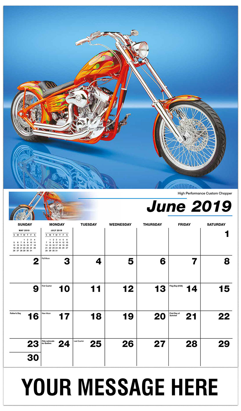 Custom Motorcycles Wall Calendar | 65¢ Business advertising calendar