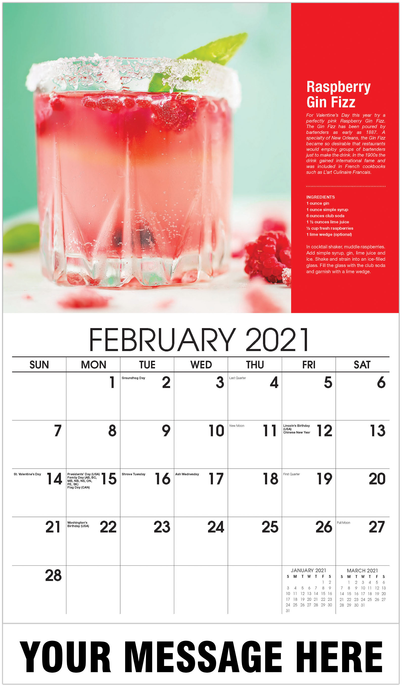 2021 Business Promo Calendar Happy Hour Cocktails and Bar Drinks