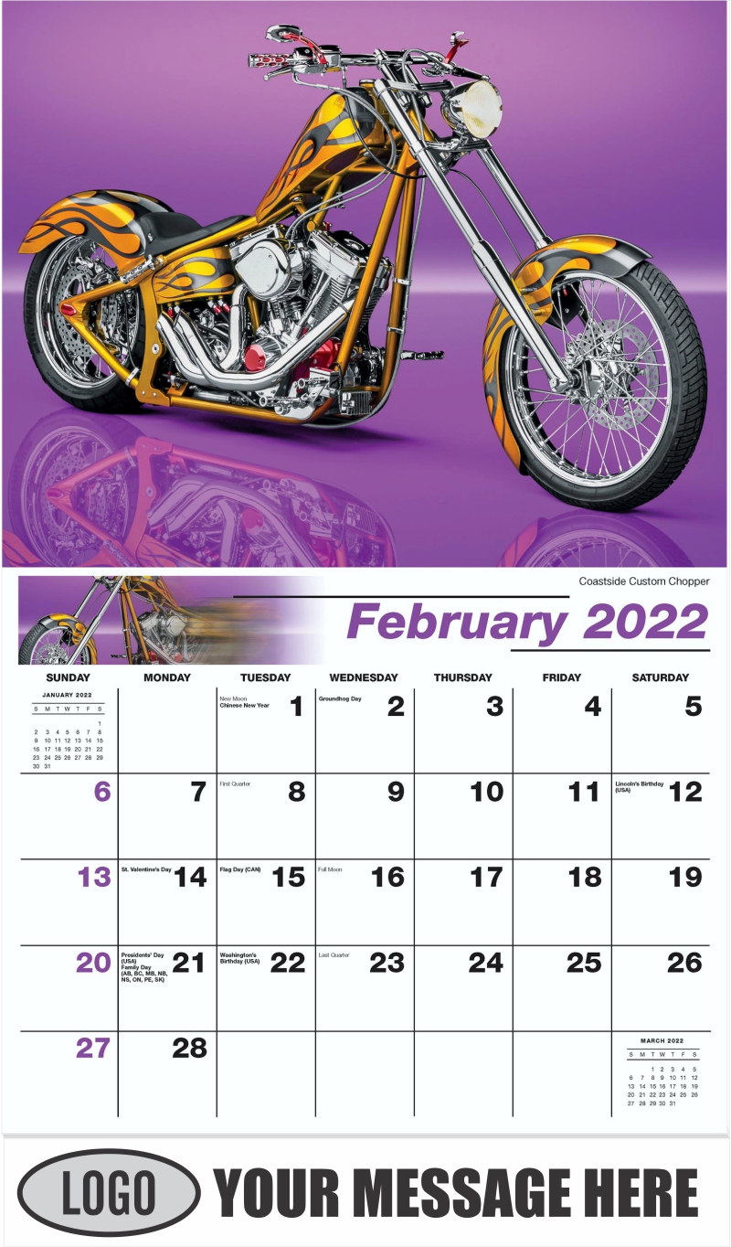 2022 Business advertising calendar Custom Motorcycles low as 65¢