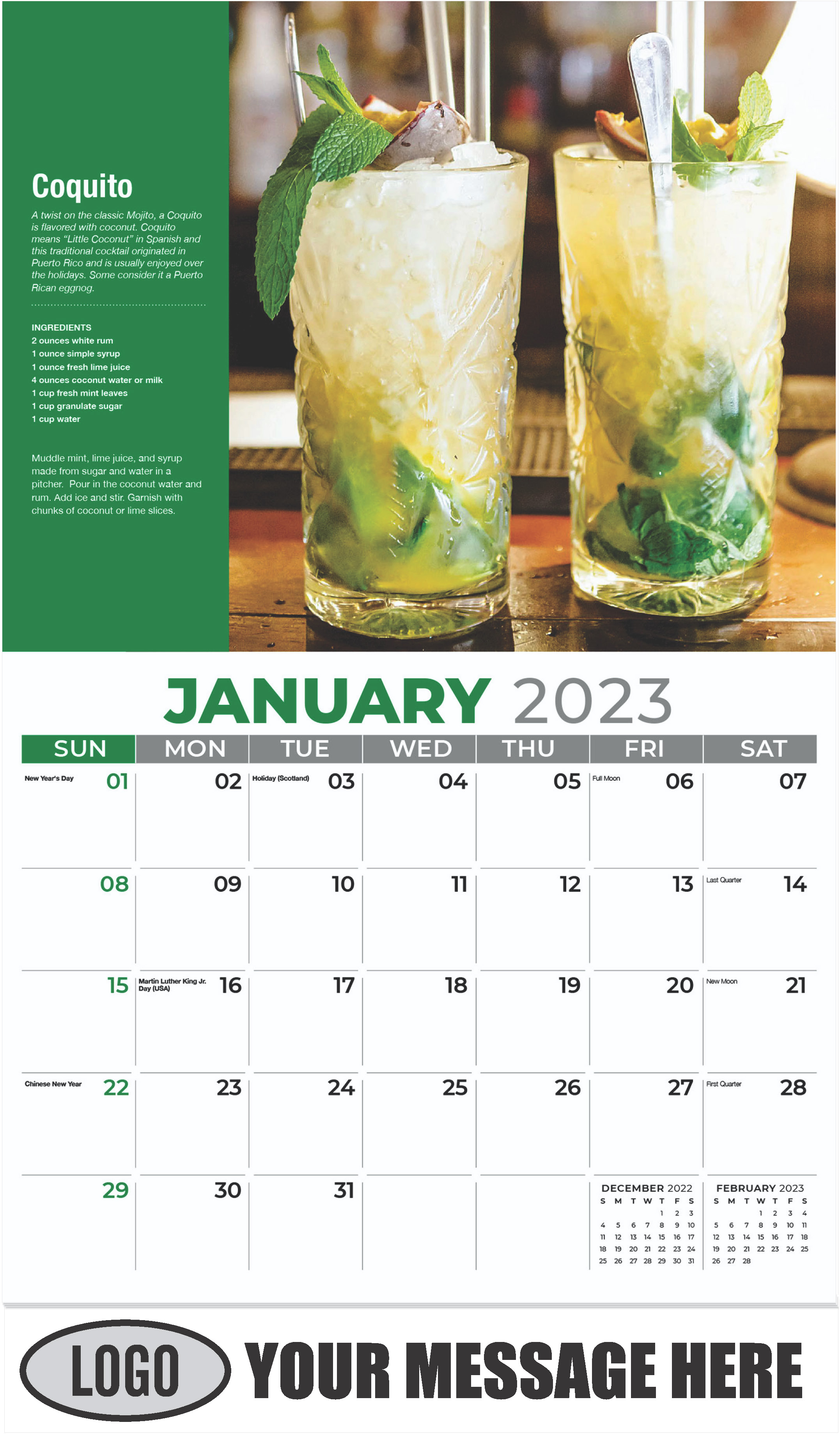 2023 Promotional Wall Calendar | Happy Hour - Cocktails | low as 65¢