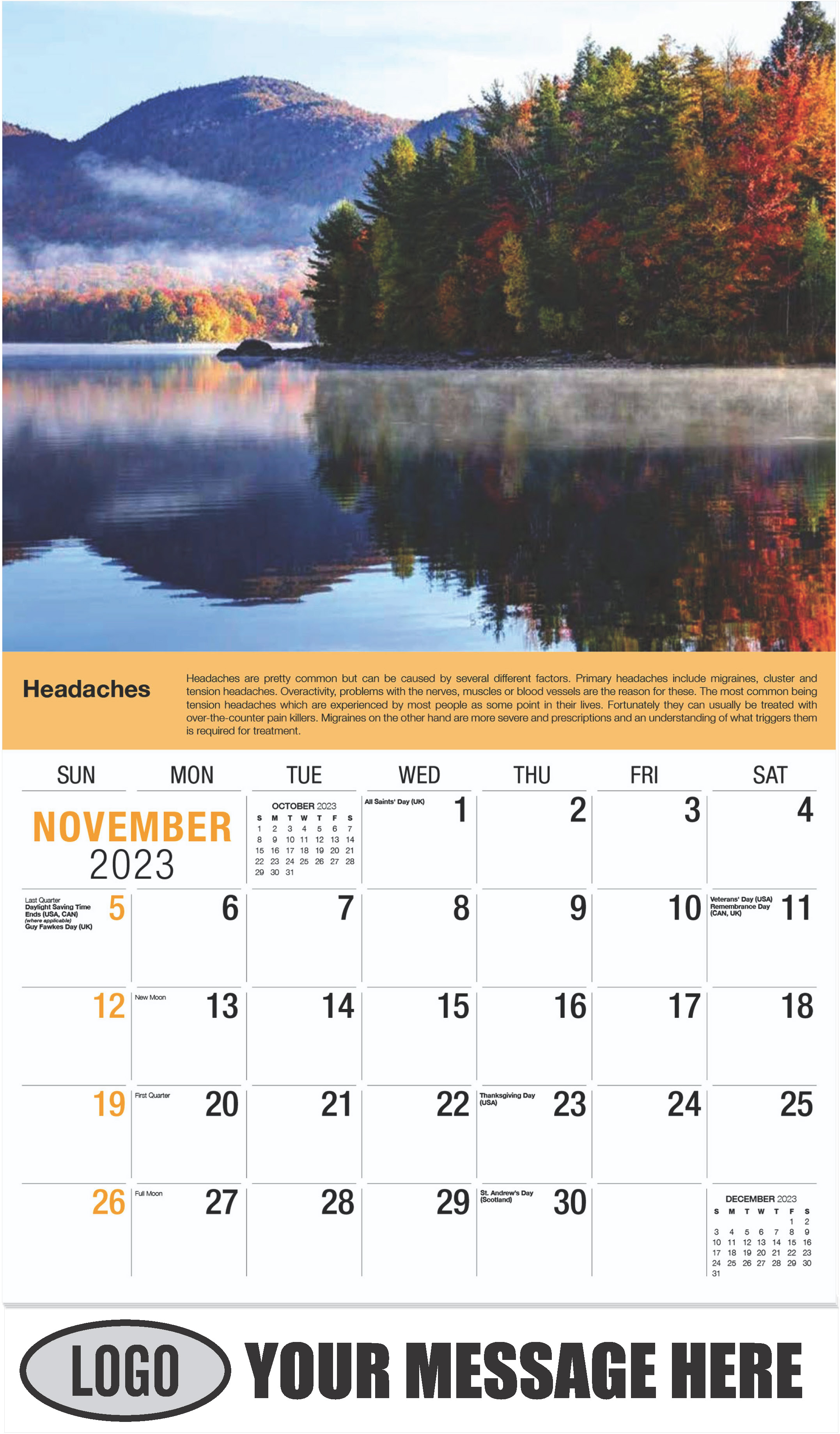 Vt Fall 2023 Calendar Health Tips 2023 Promotional Calendar | 65¢ Business Advertising