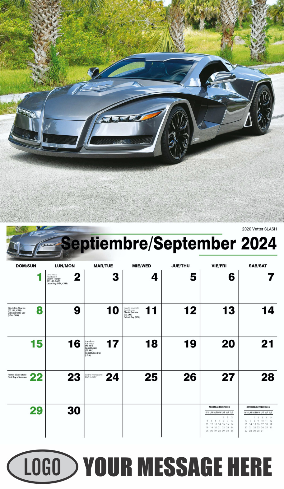 2024 Business Advertising Exotic Car Bilingual Calendar low as 65¢